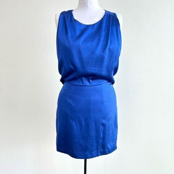 Barney New York Coop Women’s Size 2 Blue Silk Sleeveless Wrap Mini Dress Stretch - Picture 1 of 9